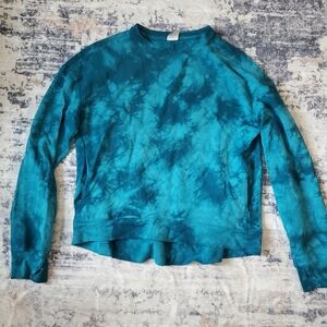 All in Motion Tie Dye Turquoise women's Sweatshirt French Terry Thumbholes EUC